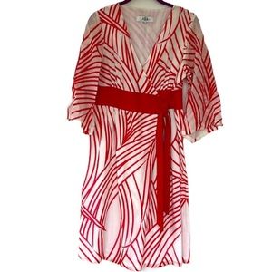 Tibi Faux Wrap Silk and Cotton Knee Length Dress Size 8 Red and White